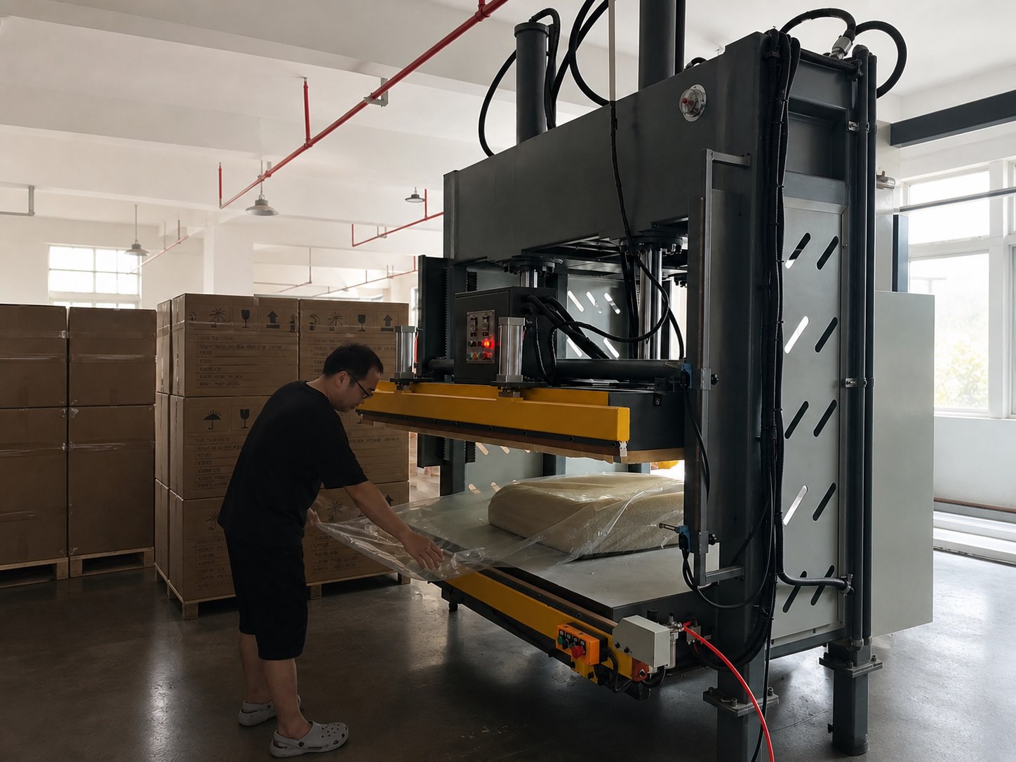 Large pet bed compression packing process